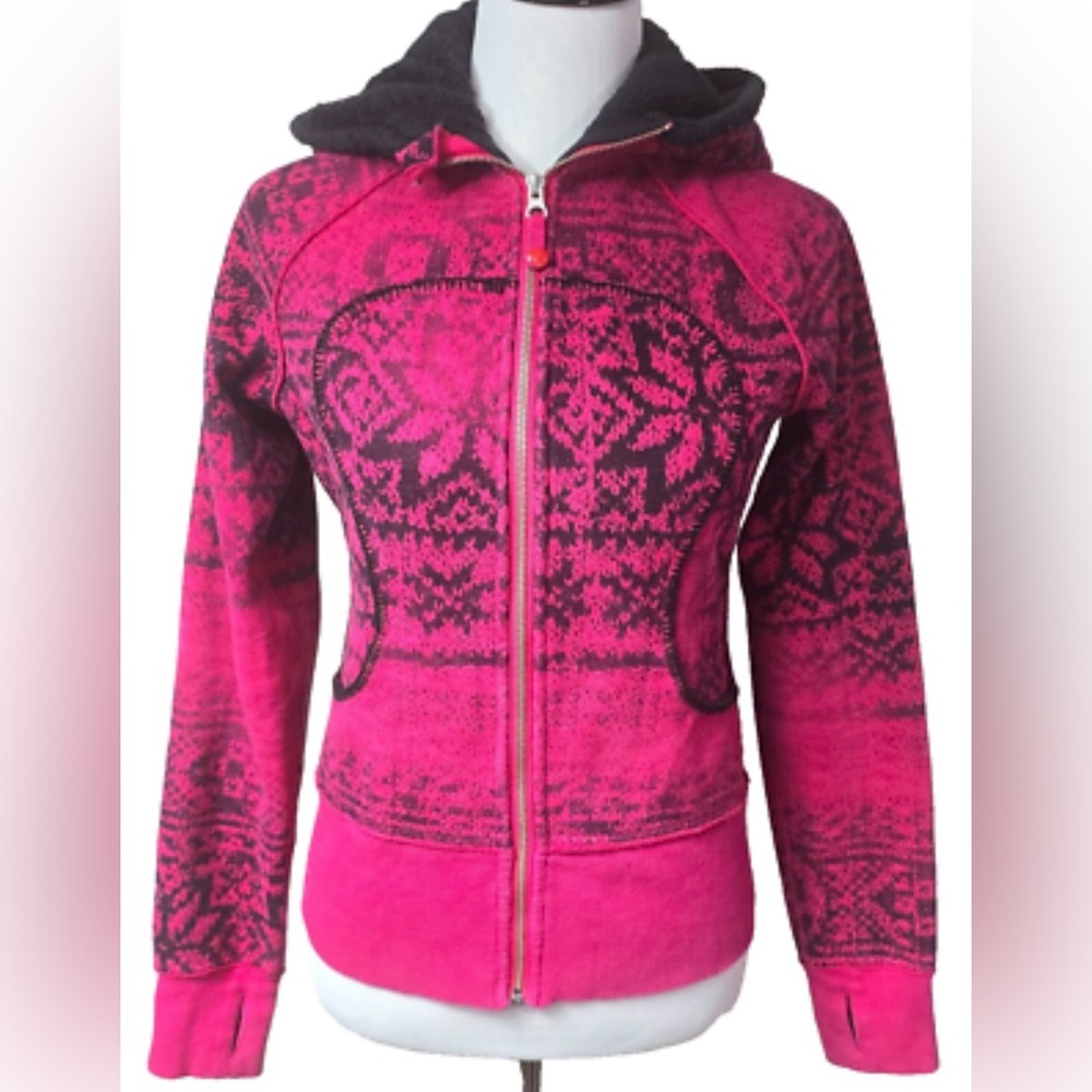 Lululemon Pink & Black Patterned Zip Hoodie – Size 8